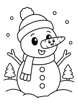 A happy snowman smiles in the snow on this carrot coloring page.