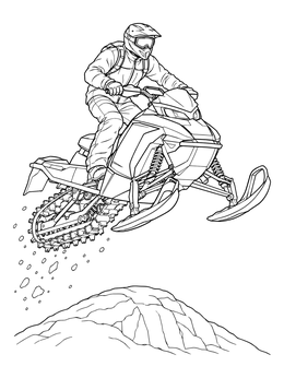 Free printable Snowmobile Jumping Over Snow Mound coloring page
