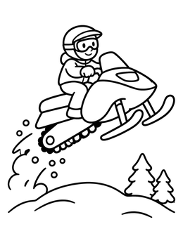 Free printable Snowmobile Jumping Over Snowy Hill coloring page