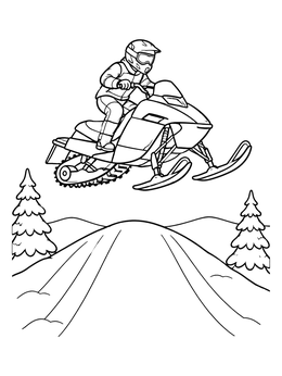 Free printable Snowmobile Jumping Over Snowy Hill coloring page