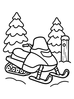 Free printable Snowmobile Parked Near Pine Trees coloring page