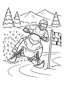 Free printable Snowmobile Racer Circling The Flag coloring page