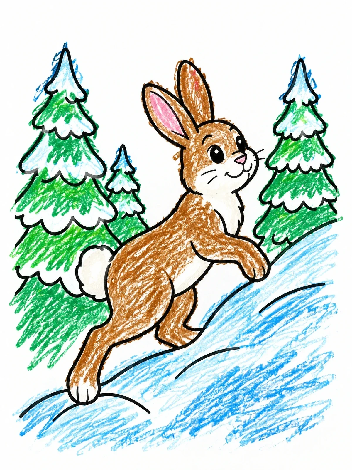 Colored example of the Cheerful Snowshoe Hare In Winter coloring page