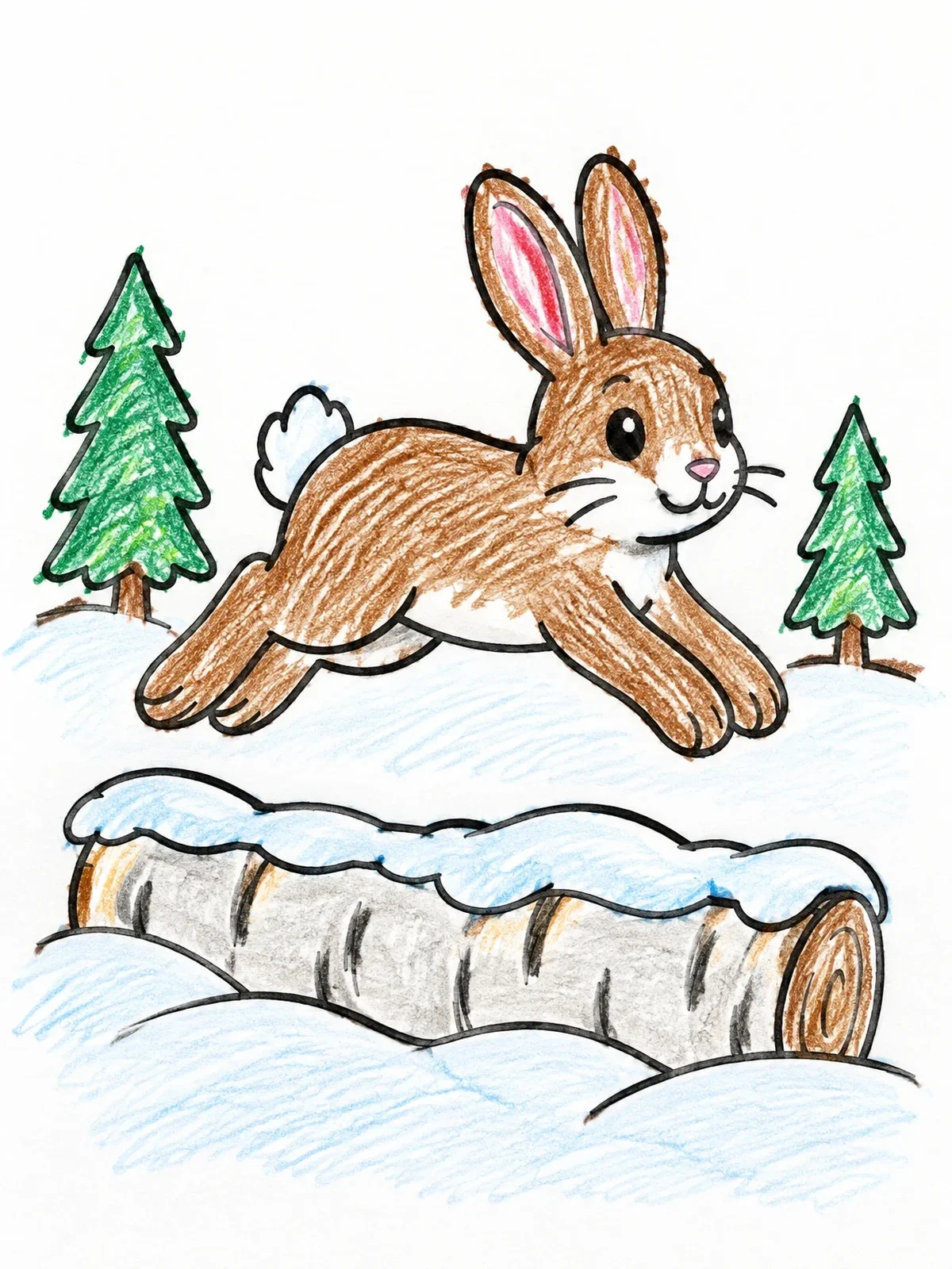Colored example of the Snowshoe Hare Leaping Over Log coloring page