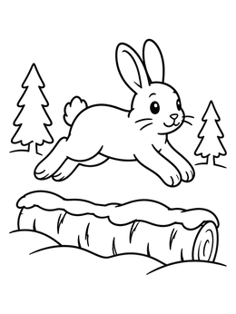 Free printable Snowshoe Hare Leaping Over Log coloring page