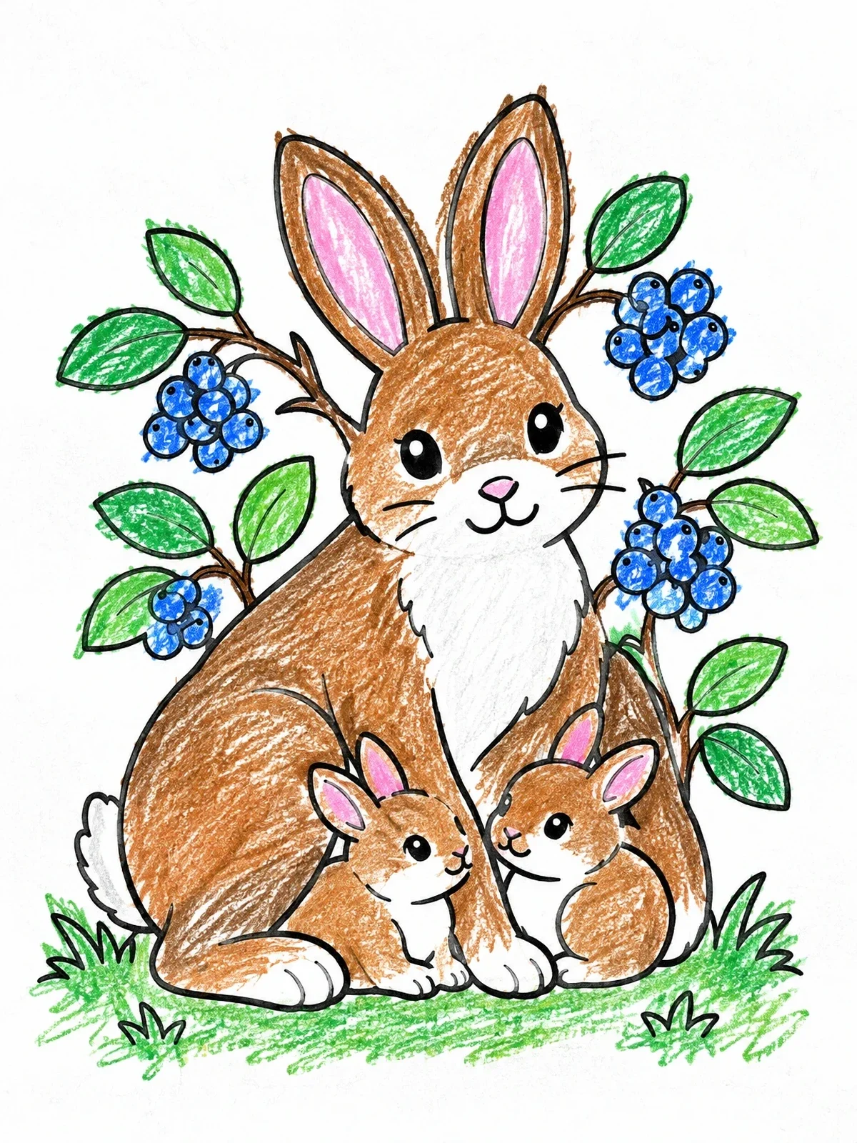 Colored example of the Mother Hare With Leverets coloring page