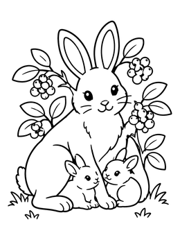 Free printable Mother Hare With Leverets coloring page