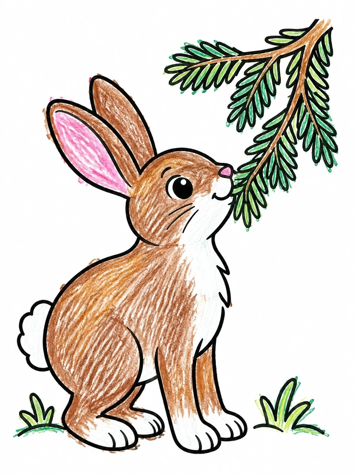 Colored example of the Cute Snowshoe Hare Nibbling Branch coloring page