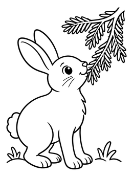 Free printable Cute Snowshoe Hare Nibbling Branch coloring page