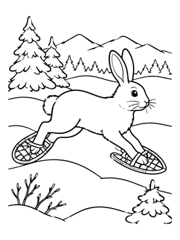 Free printable Hare Leaping In Snowshoes coloring page