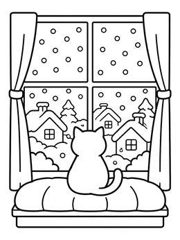Free printable Cat Watching Snow From Window coloring page