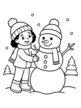 Free printable Child Building A Cheerful Snowman coloring page