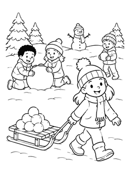 Free printable Children Playing In The Winter Snow coloring page