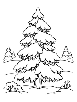Free printable Snow Covered Pine Tree In Winter coloring page