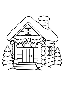 Free printable Cozy Snowy Holiday Log Cabin coloring page
