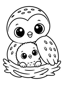 Free printable Cute Snowy Owl And Baby Chick coloring page