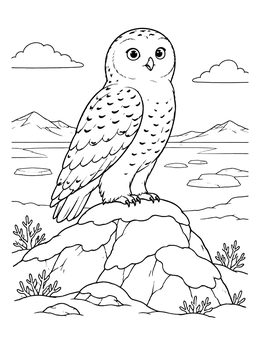 Free printable Cute Snowy Owl On Snowy Rock coloring page