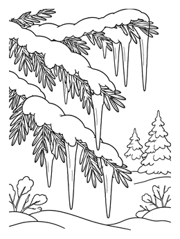 Free printable Icicles Hanging From Pine Branches coloring page