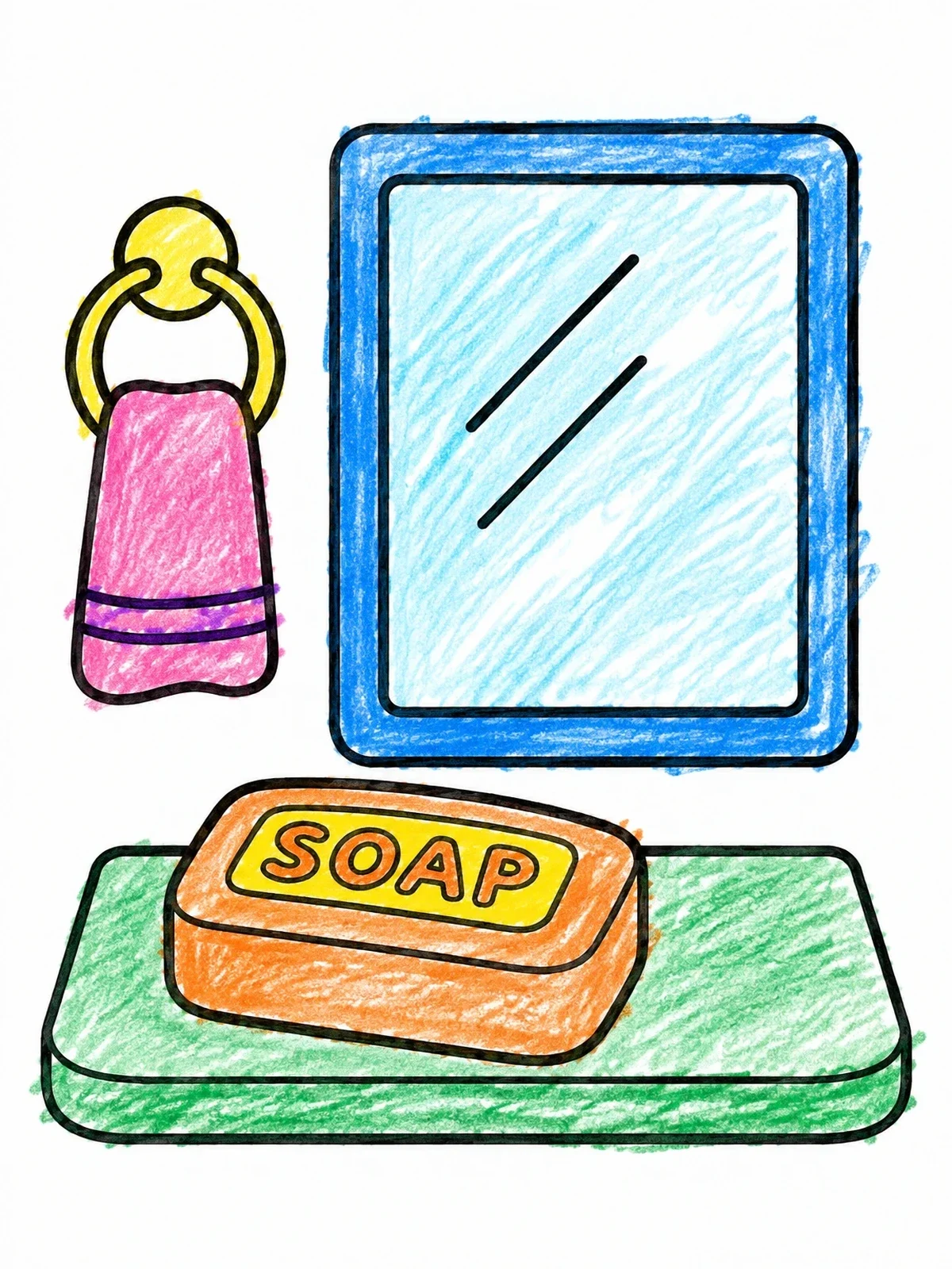 Colored example of the Soap Bar Beside Bathroom Mirror coloring page