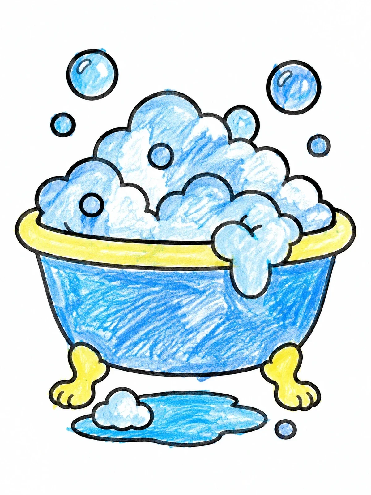 Colored example of the Bubble Filled Clawfoot Bathtub coloring page