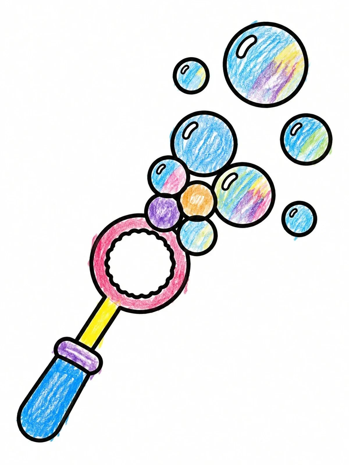 Colored example of the Soap Bubble Wand And Bubbles coloring page