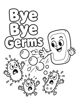 Free printable Friendly Soap Chasing Away Germs coloring page