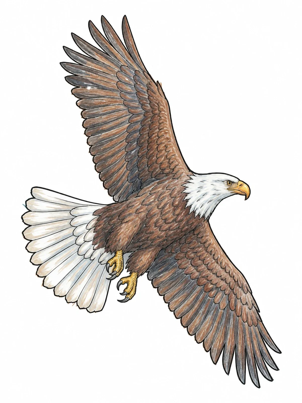Colored example of the Soaring Bald Eagle In Flight coloring page