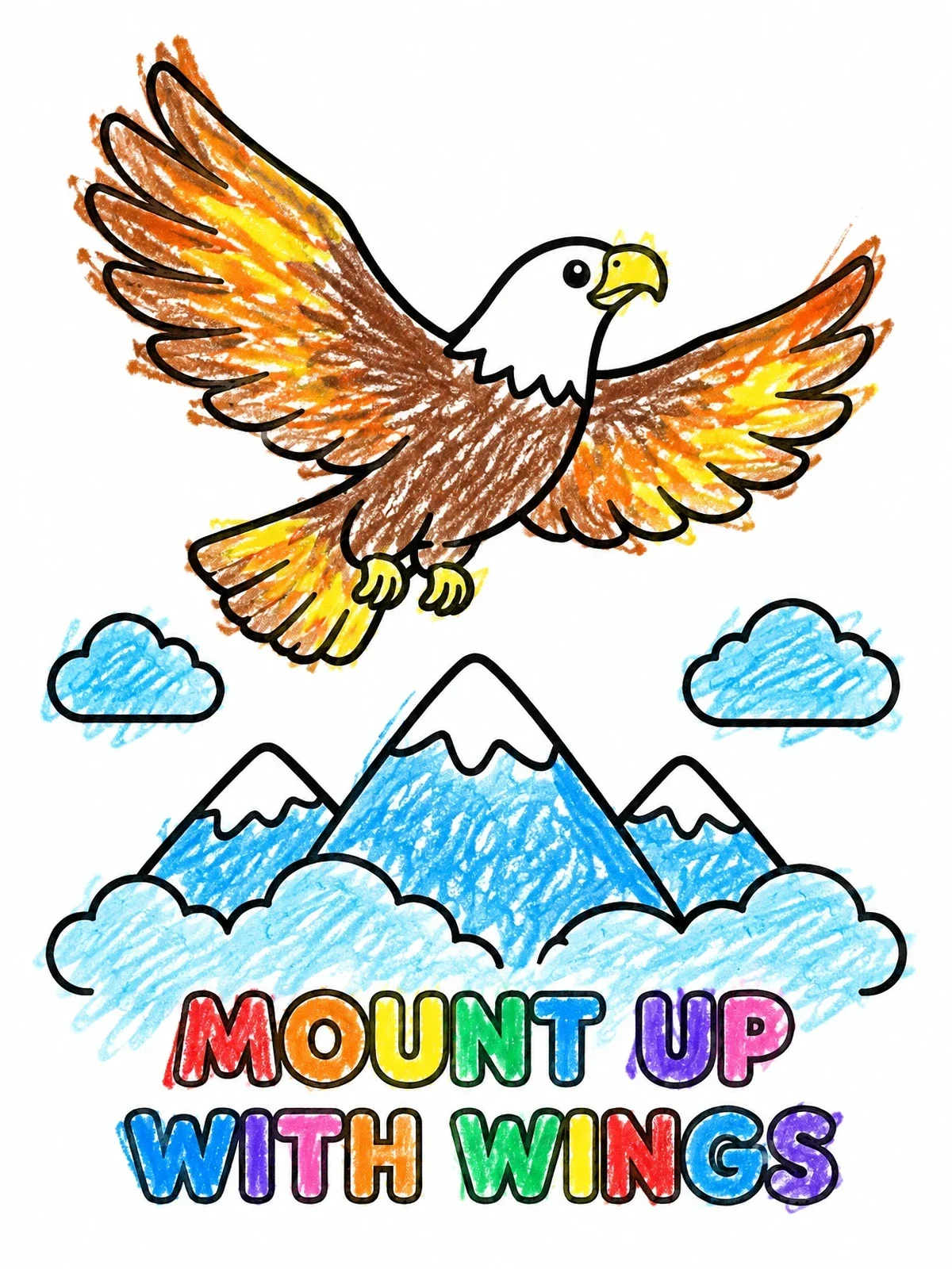 Colored example of the Soaring Eagle Over Mountains coloring page