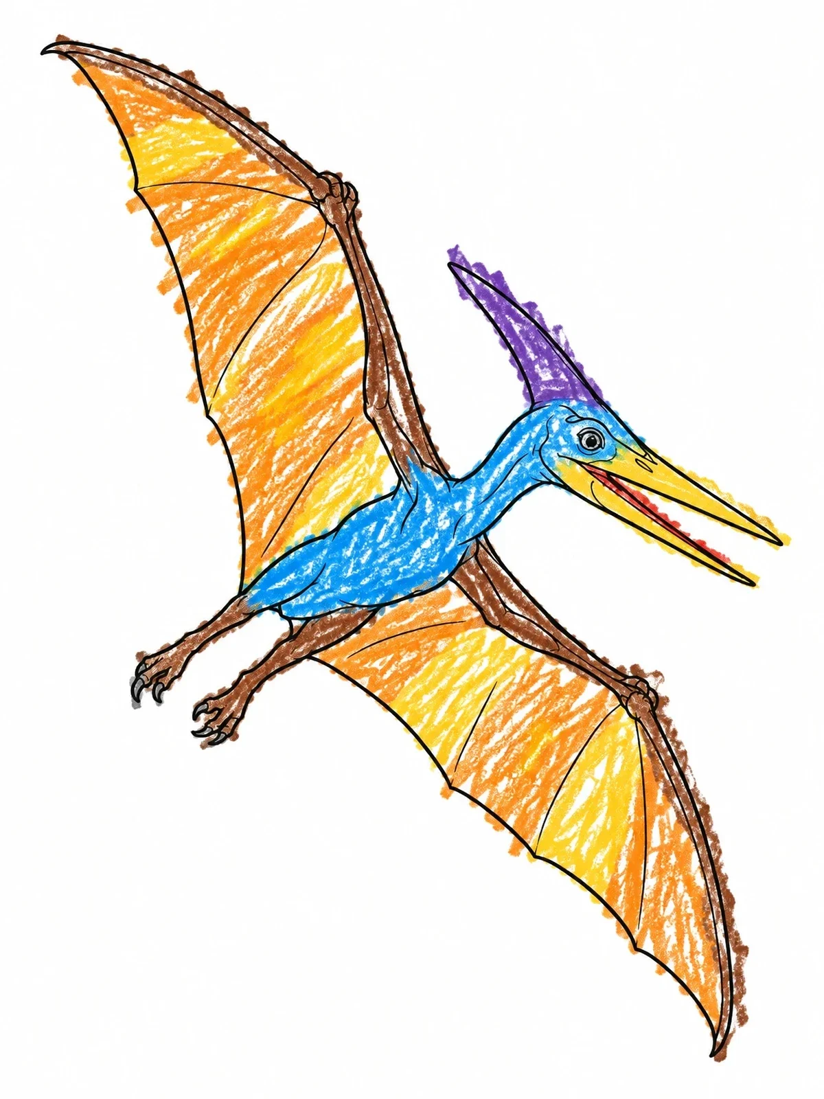 Colored example of the Soaring Pterodactyl In Flight coloring page
