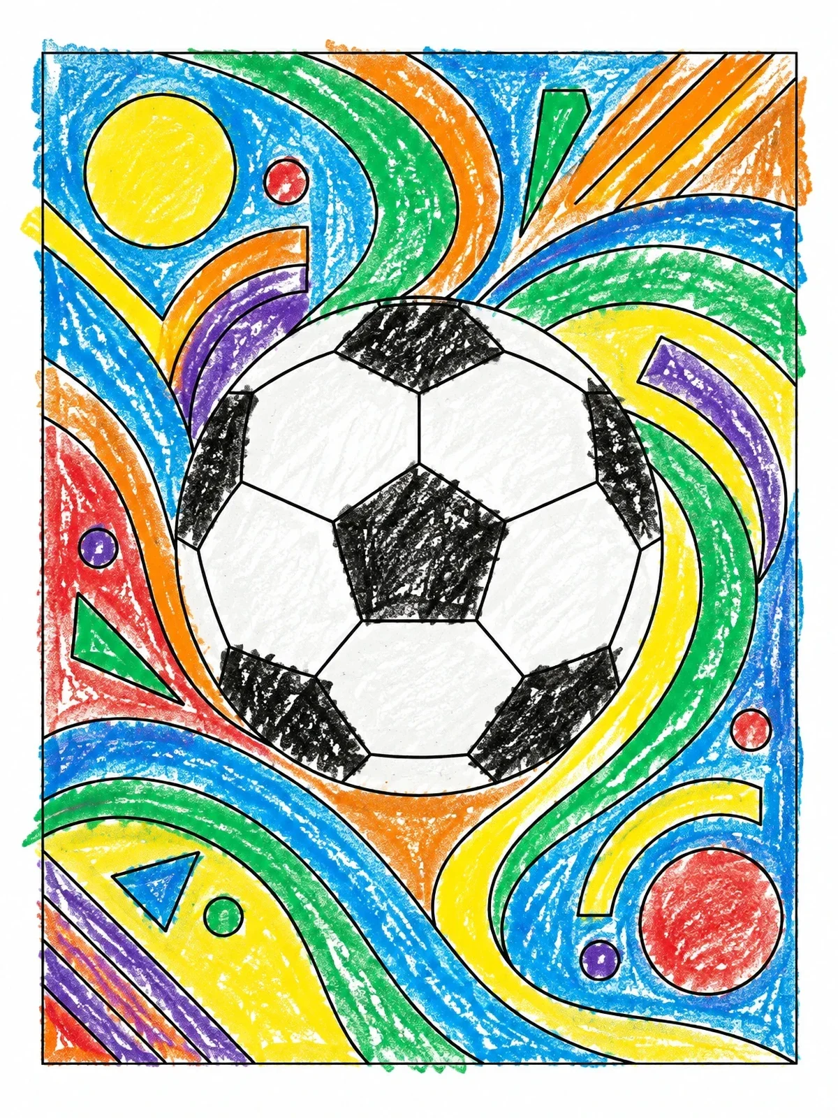 Colored example of the Soccer Ball With Geometric Patterns coloring page