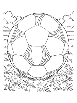 Patterned ball on the field in this soccer ball coloring page outdoors.