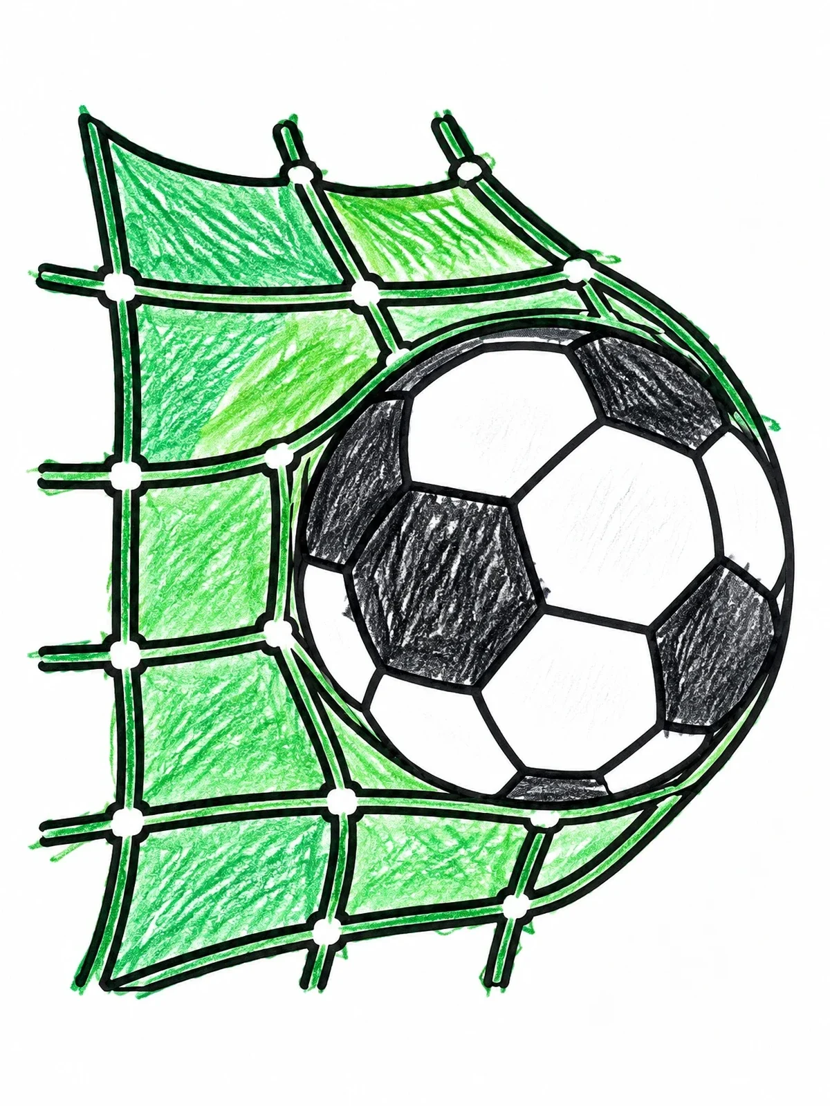 Colored example of the Soccer Ball Hitting The Goal Net coloring page