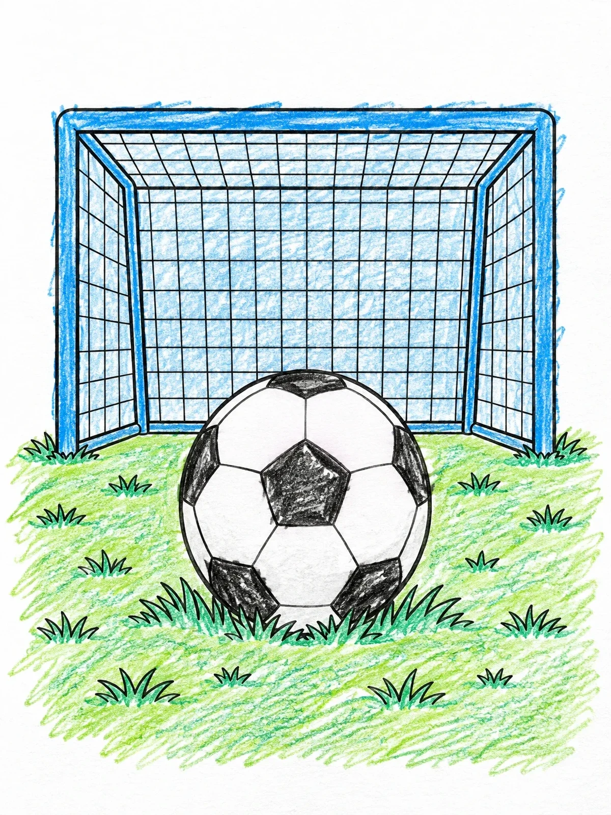 Colored example of the Soccer Ball In Front Of Goal coloring page