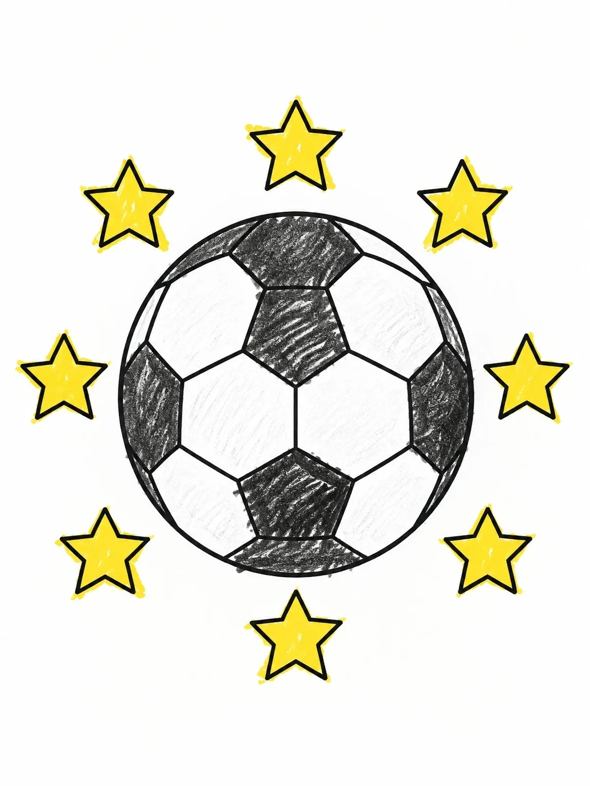 Colored example of the Soccer Ball Surrounded By Stars coloring page