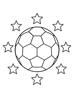 A clean soccer ball coloring page surrounded by simple outline stars.