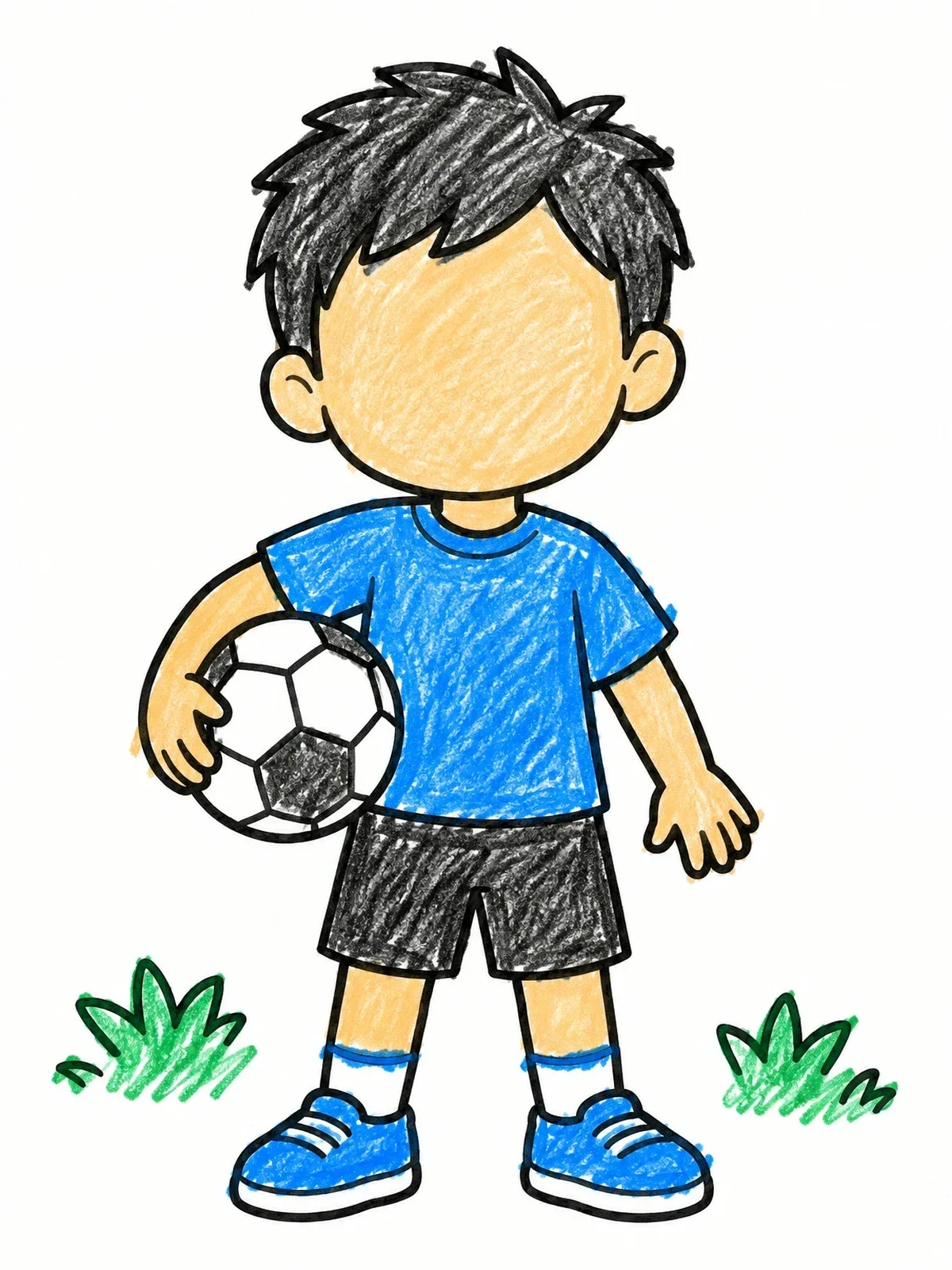 Colored example of the Soccer Boy Blank Face Template coloring page