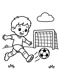 Free printable Boy Kicking Ball Toward Goal coloring page