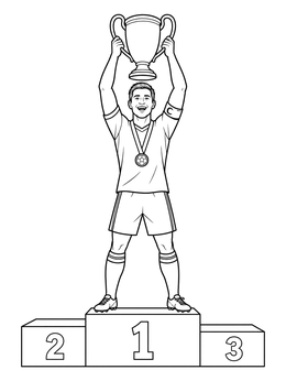 A victorious team captain holding a trophy on this soccer coloring page.