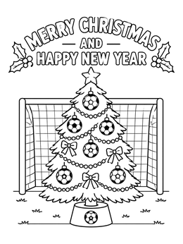Free printable Soccer Christmas Tree In Front Of Goal coloring page