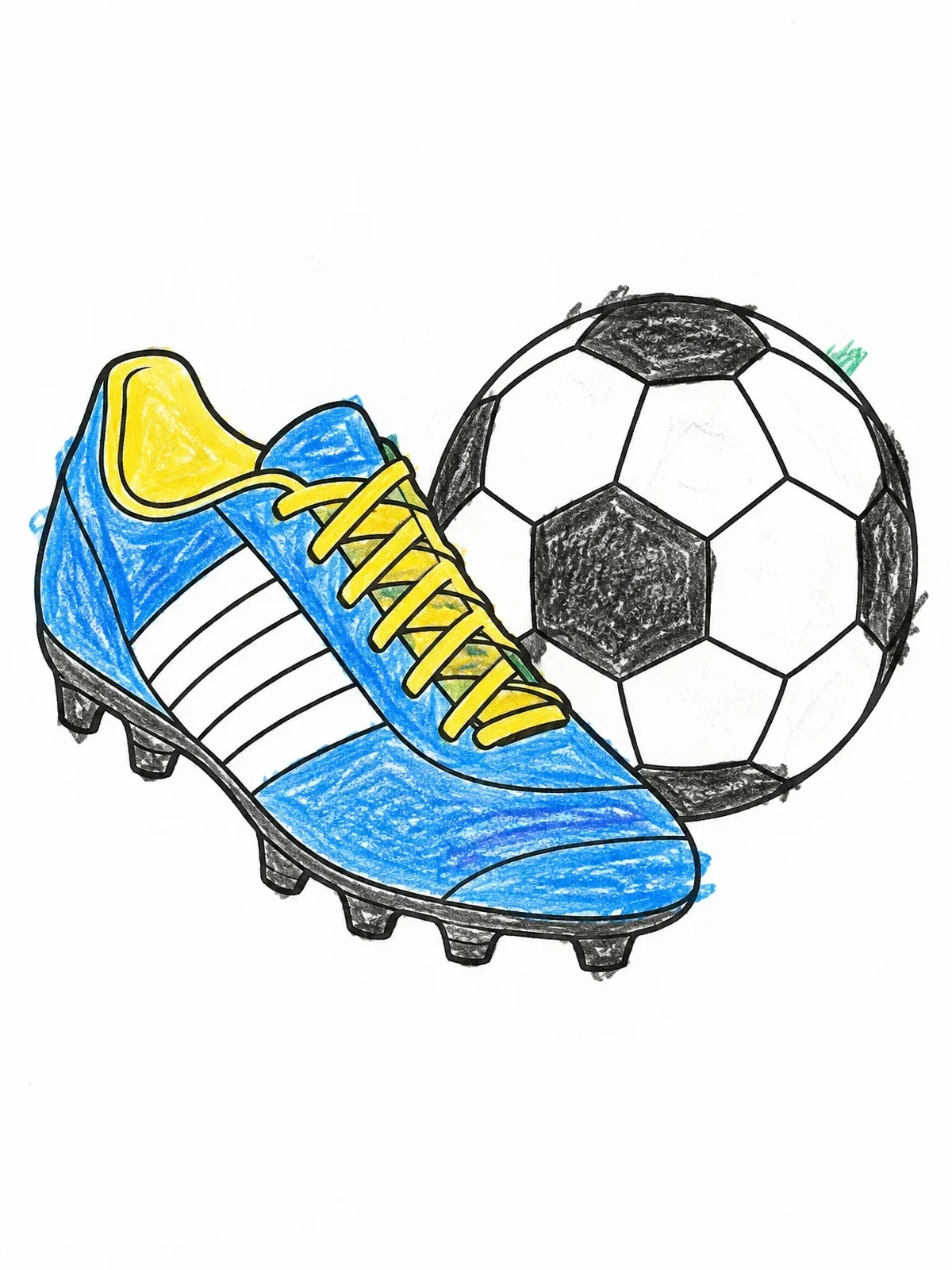 Colored example of the Soccer Cleat Beside Classic Ball coloring page