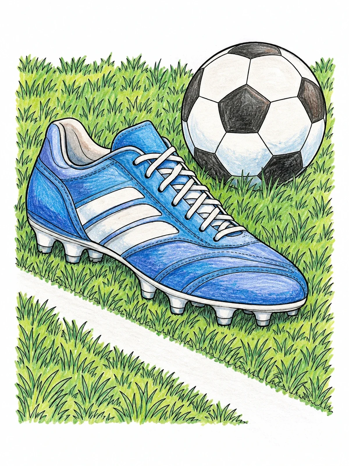 Colored example of the Soccer Cleat On Grass Pitch coloring page