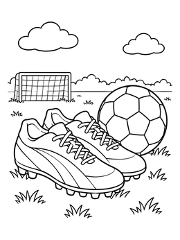 Free printable Soccer Cleats And Ball On Field coloring page
