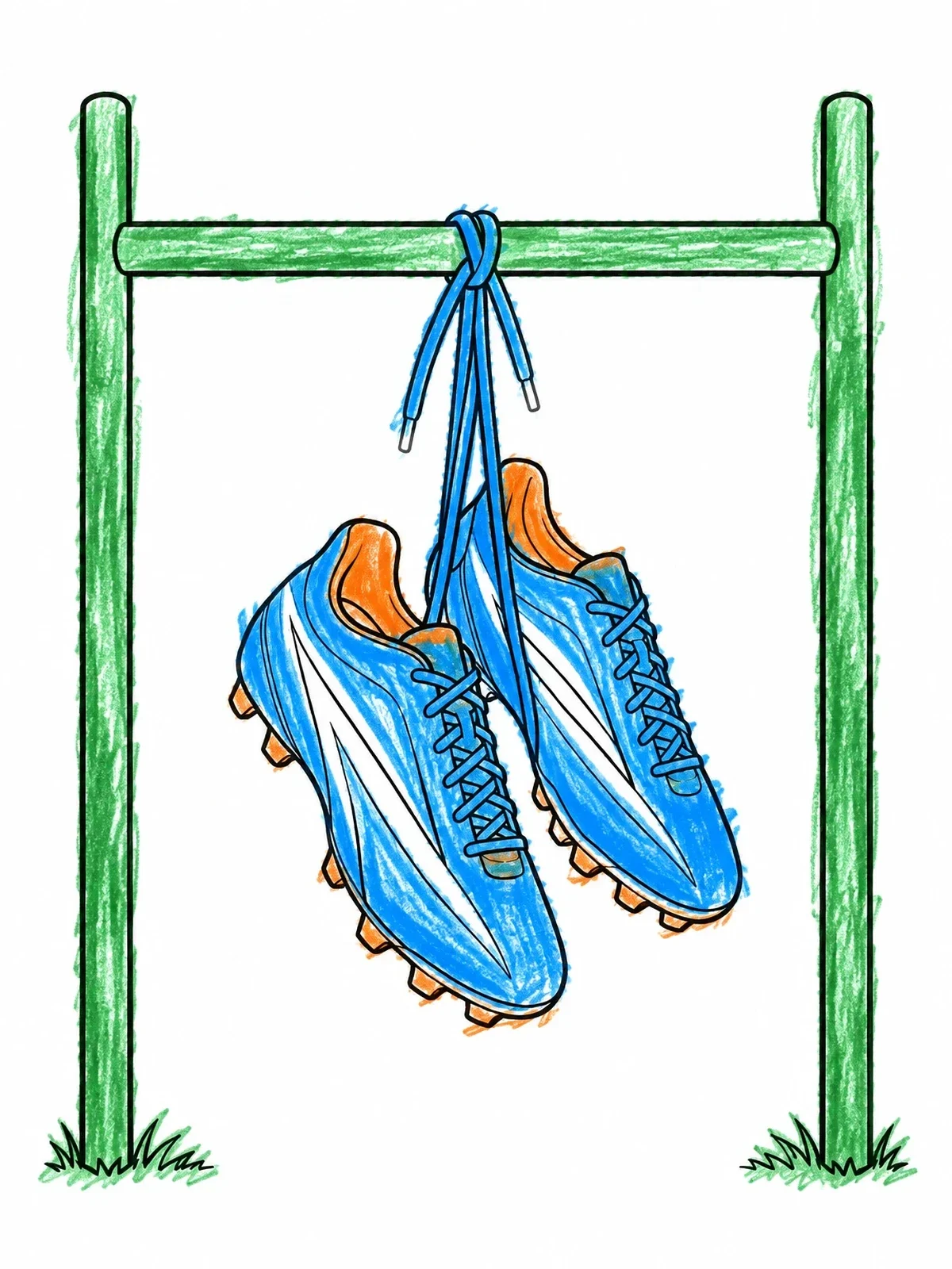 Colored example of the Soccer Cleats Hanging On Crossbar coloring page