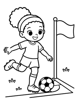 Free printable Girl Kicking Corner Soccer Ball coloring page