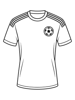 A soccer coloring page featuring a blank jersey with shoulder stripes and a soccer ball emblem.