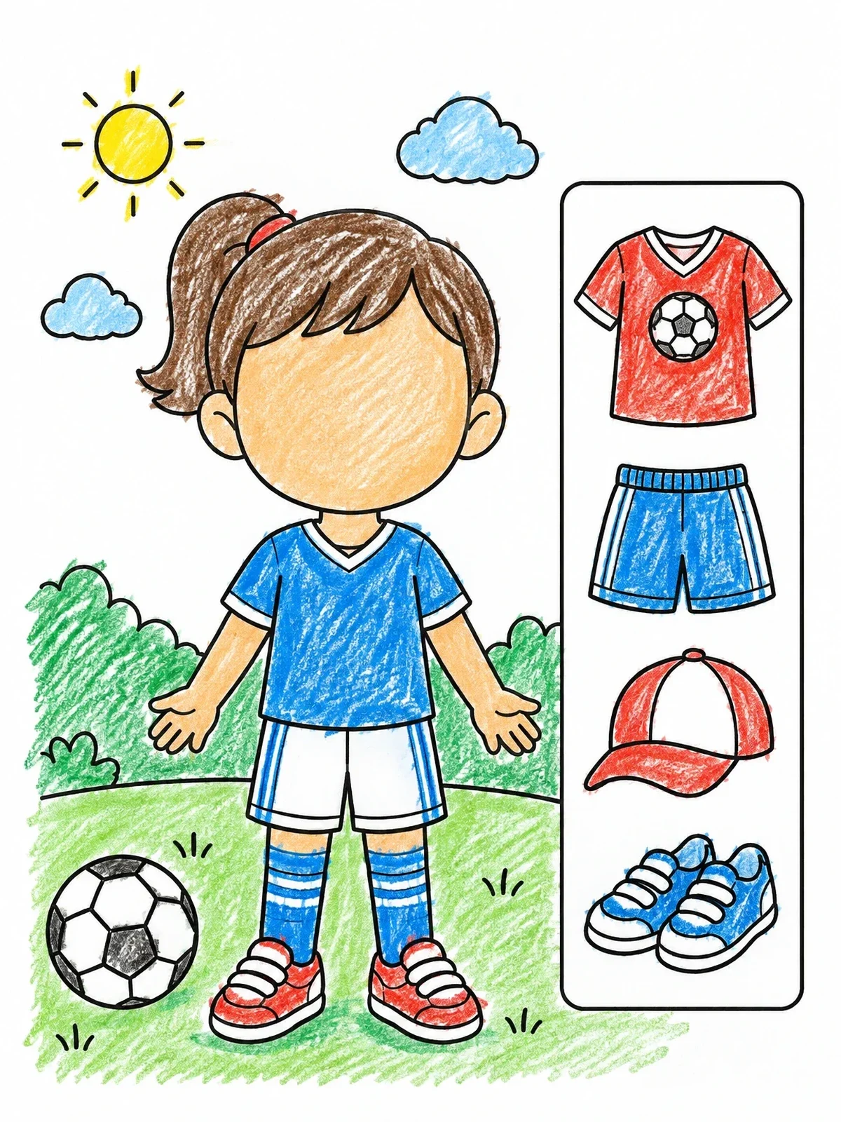 Colored example of the Soccer Player Blank Face Template coloring page