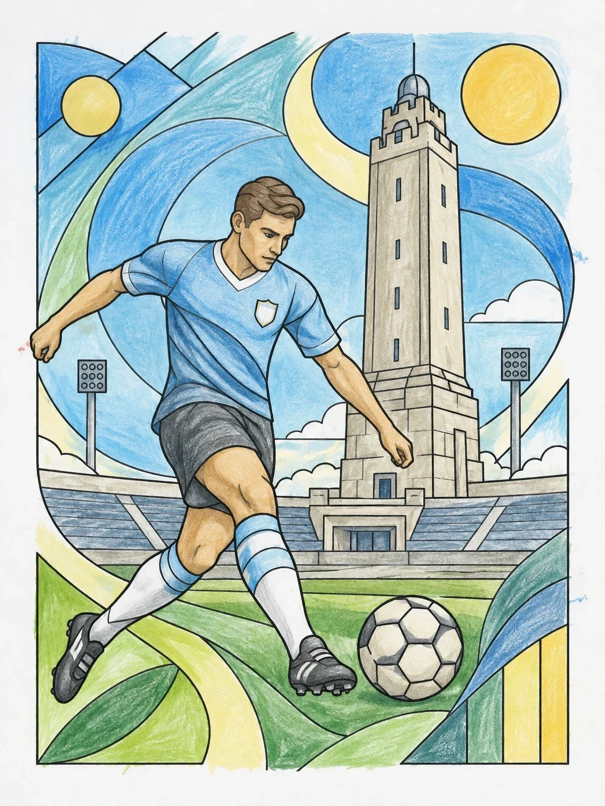 Colored example of the Soccer At Estadio Centenario coloring page