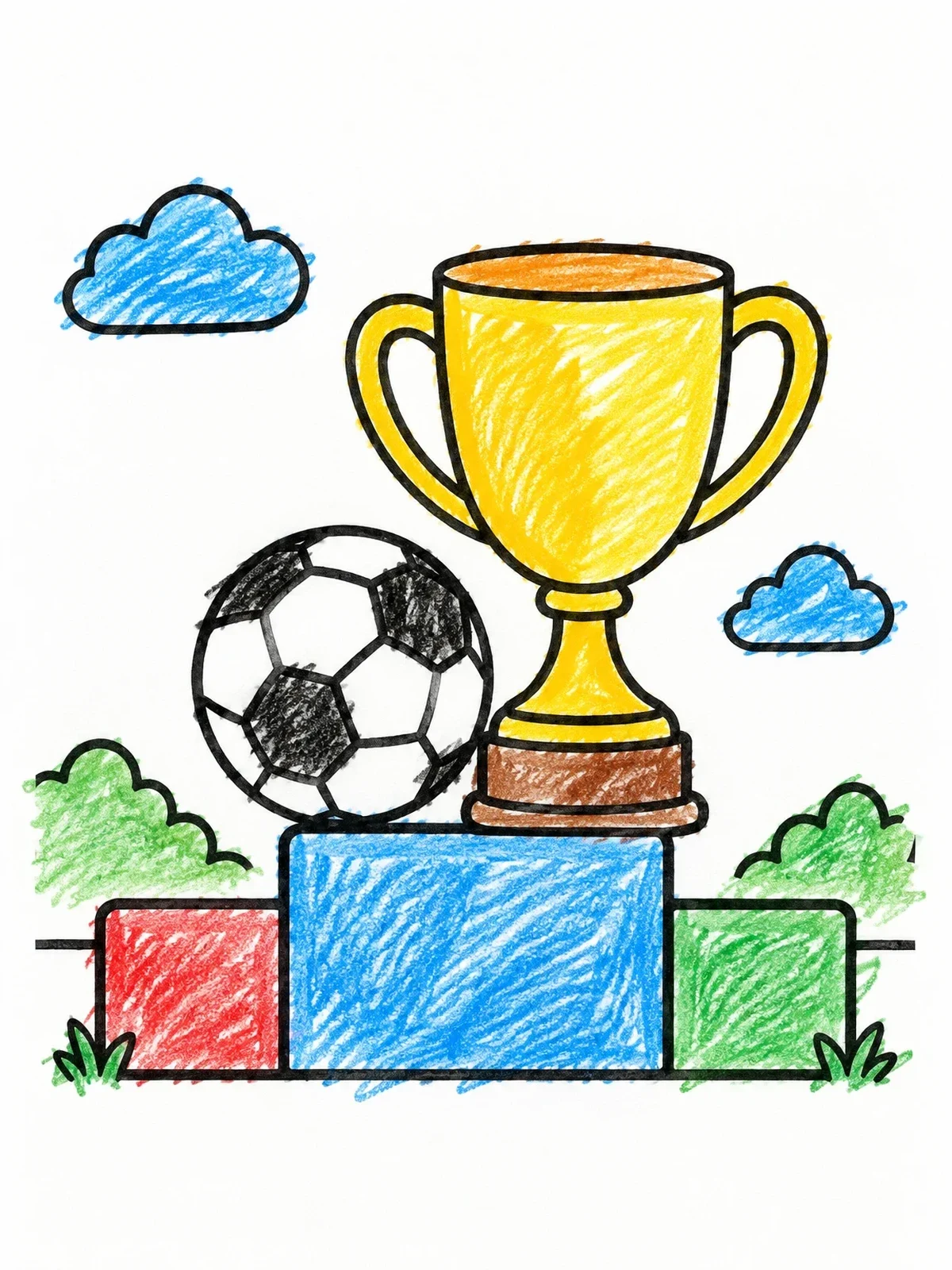 Colored example of the Soccer Trophy On Champions Podium coloring page