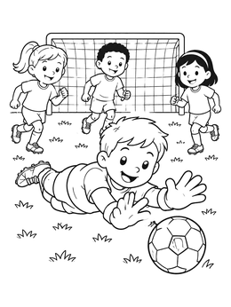 Free printable Young Goalkeeper Diving For The Ball coloring page
