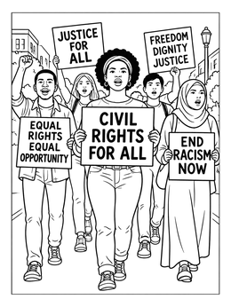 Free printable Civil Rights March With Protest Signs coloring page